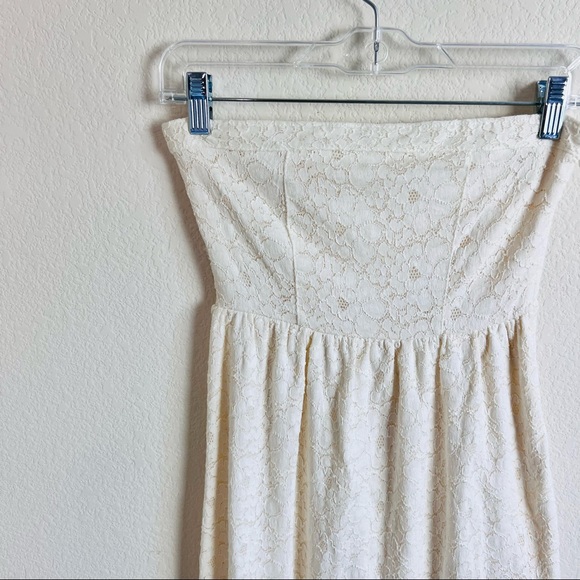 Cream Boho Lace Strapless Bustier Mini Sun Dress - Picture 8 of 9